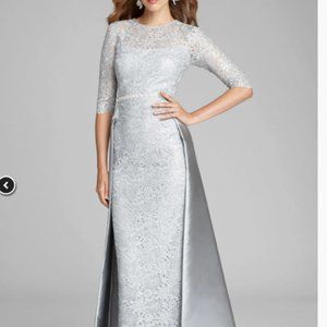 Teri Jon Silver Long Sleeve Dress